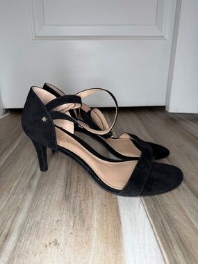 Lauren Ralph Lauren Glinda Heels Black Suede Open Toe Ankle Strap Women Sz 10B
